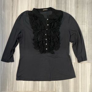 J. McLaughlin Charcoal Ruffle Blouse